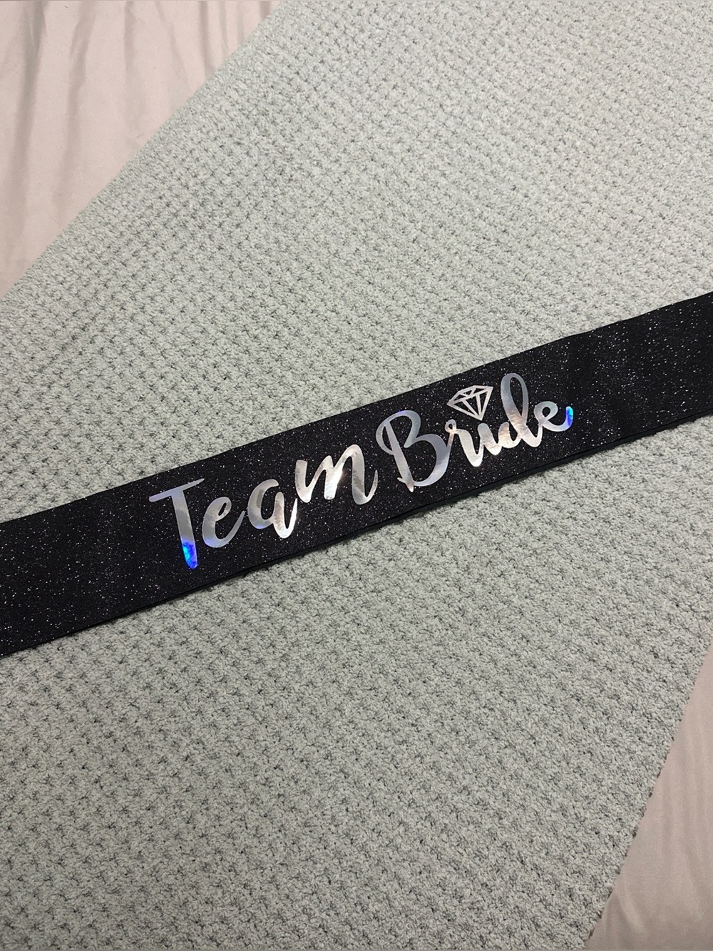 Team Bride Black Glitter Sash with Silver Holographic Text